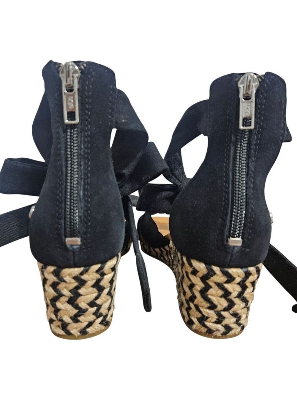 Ugg Yarrow Black/Tan Espadrille Ankle Tie Wedge Sandals Sz 7 - Picture 3 of 5